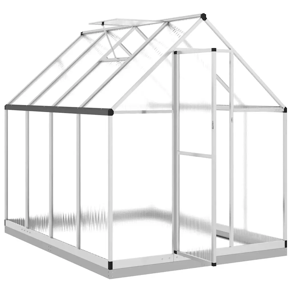 Walk-in Greenhouse Polycarbonate Aluminium Frame Silver 224x169x202cm with Base