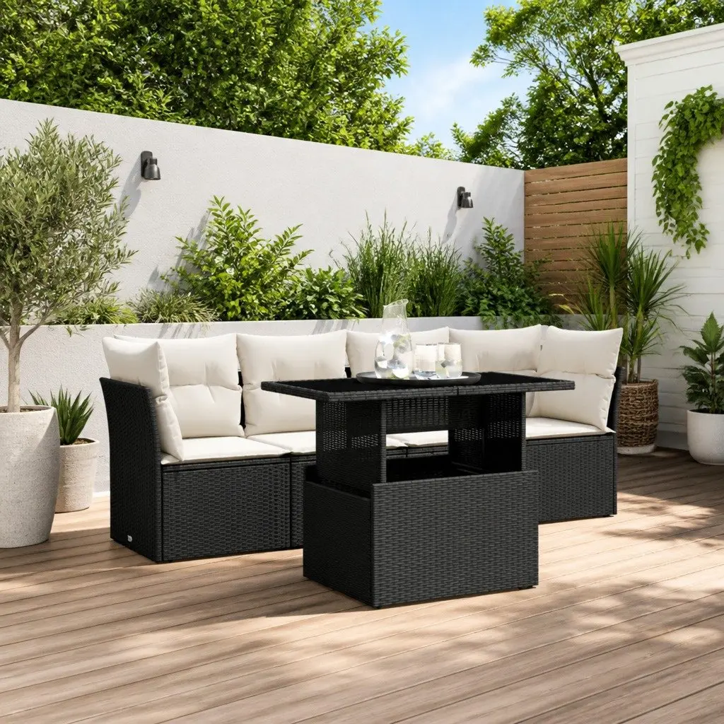 Garden Sofa Set 5 Piece Outdoor Patio Furniture Black Rattan Modular with