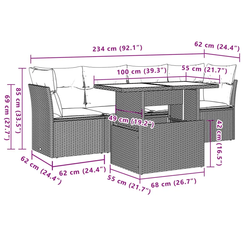 Garden Sofa Set 5 Piece Outdoor Patio Furniture Black Rattan Modular with