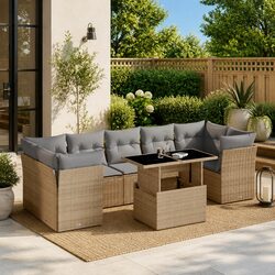 8 Piece Outdoor Sofa Set with Beige Cushions