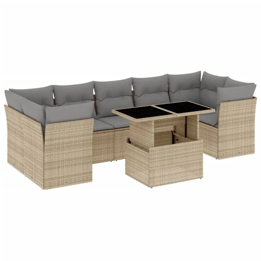 Garden Sofa Set 8 Piece Outdoor Furniture Beige Poly Rattan Patio Seating with