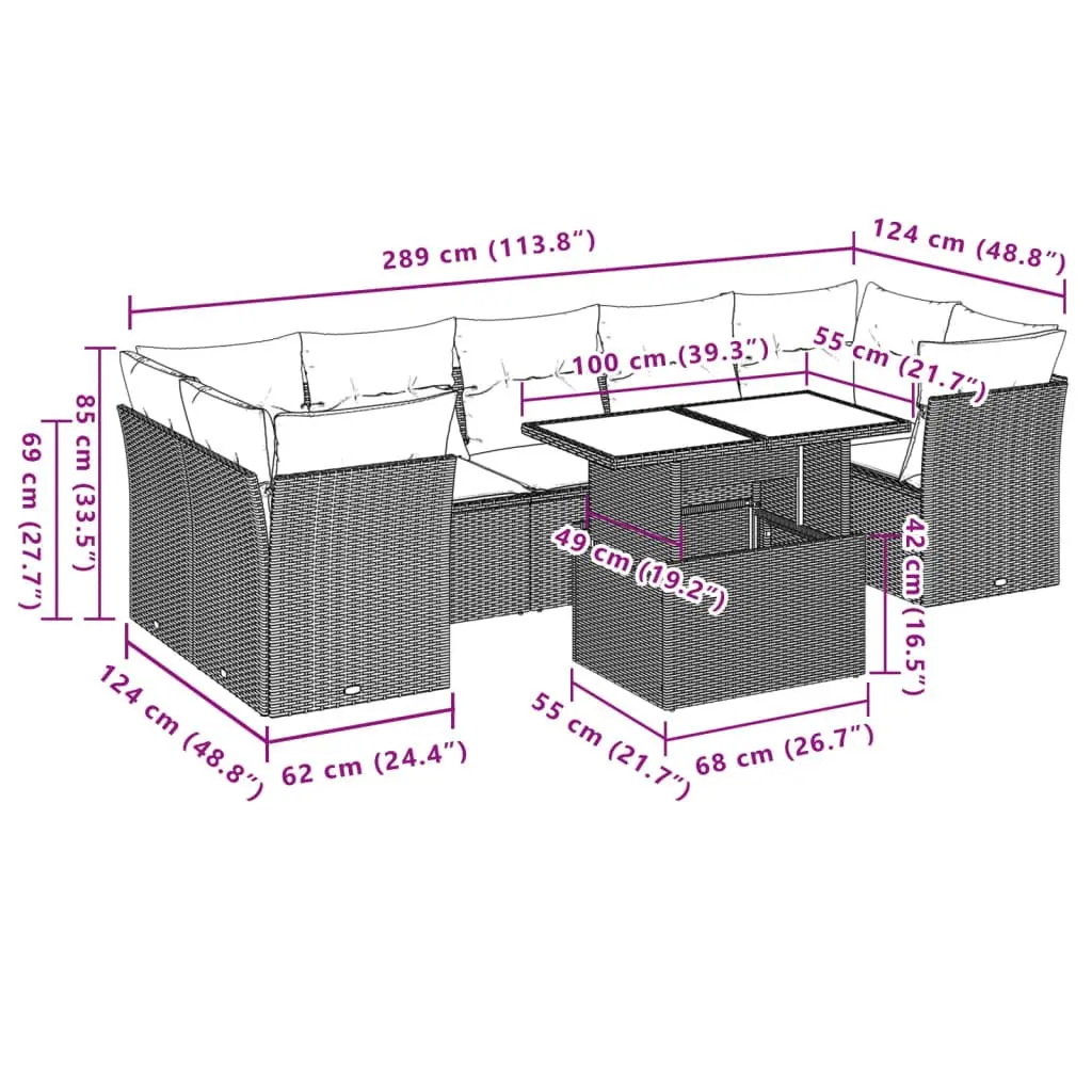 8 Piece Outdoor Garden Sofa Set Modular Grey PE Rattan with Cushions