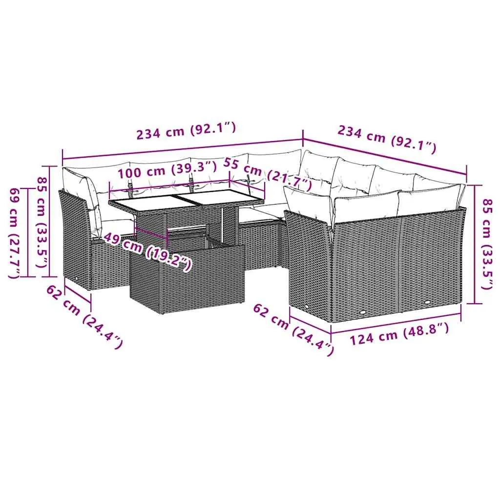 9 Piece Garden Sofa Set for Outdoor Use