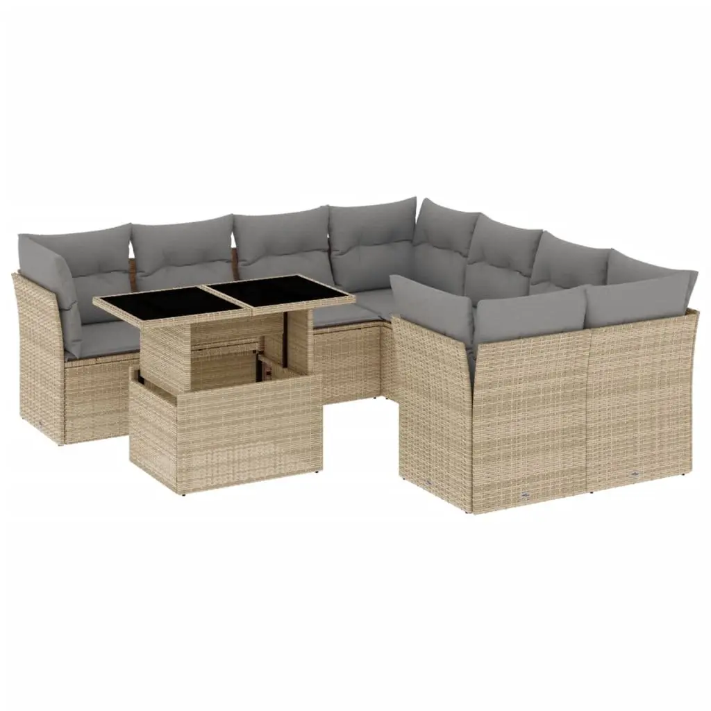 Garden Sofa Set Poly Rattan 9 Piece Outdoor Furniture Beige Patio Lounge Seating