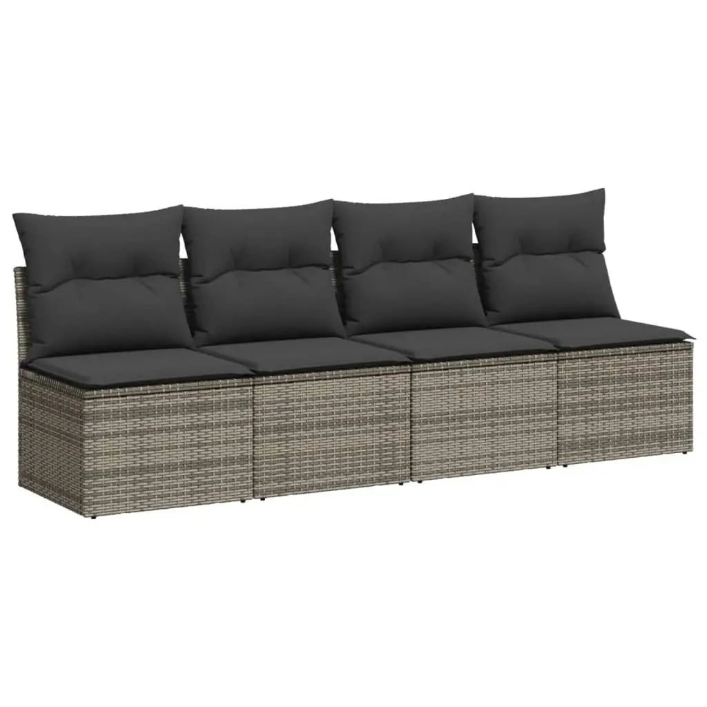 Garden Sofa Set 9 Piece Outdoor Patio Furniture Grey Poly Rattan with Cushions