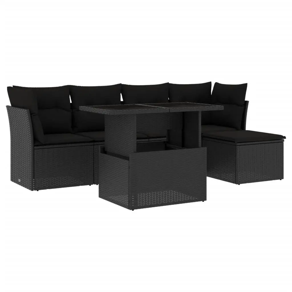 6 Piece Outdoor Furniture Garden Sofa Set Black PE Rattan with Cushions