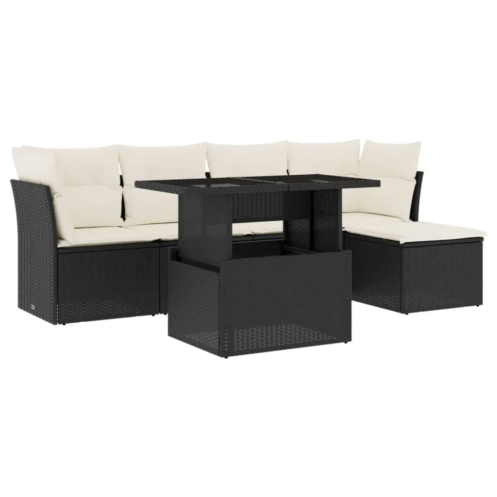 Garden Sofa Set 6 Piece Outdoor Furniture Black Poly Rattan Modular Patio Lounge