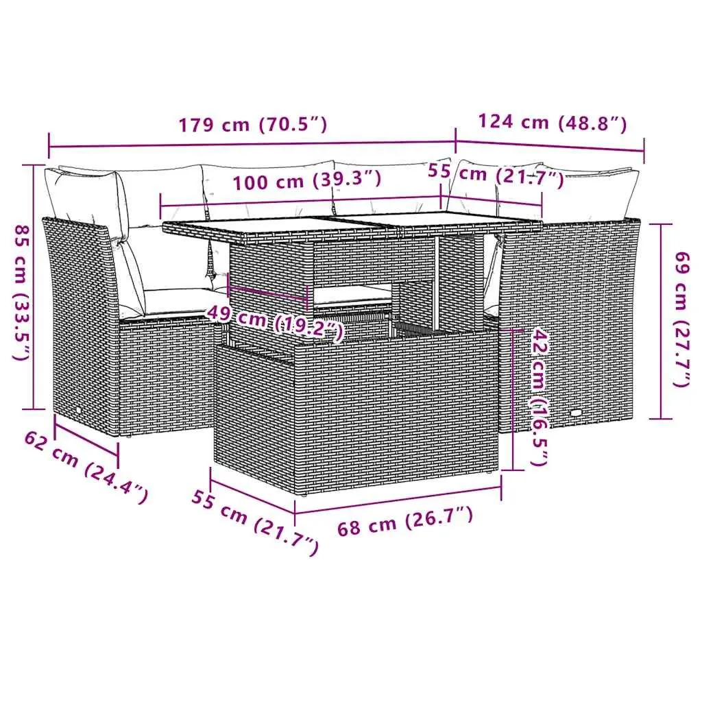 Garden Sofa Set PE Rattan 5 Piece Modular Outdoor Furniture Black