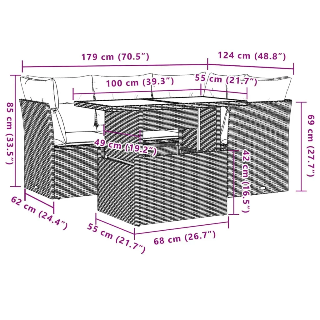Garden Sofa Set 5 Piece Outdoor Furniture Black Poly Rattan Patio Lounge with