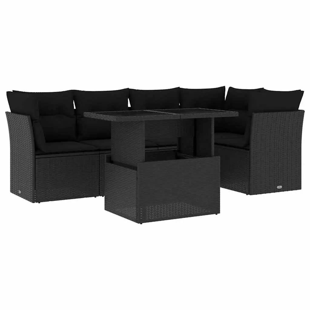 6 Piece Outdoor Garden Sofa Set PE Rattan Black with Cushions