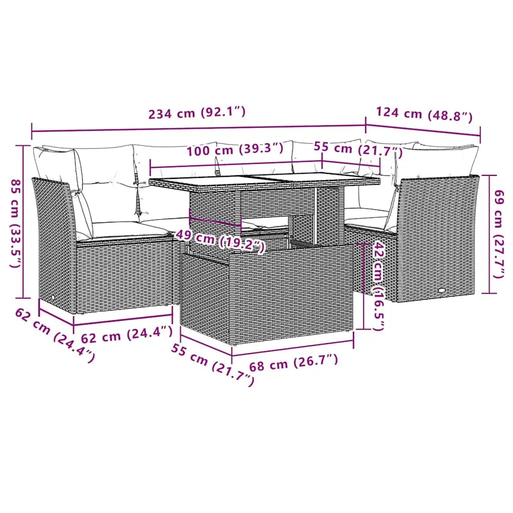 6 Piece Outdoor Garden Sofa Set PE Rattan Black with Cushions