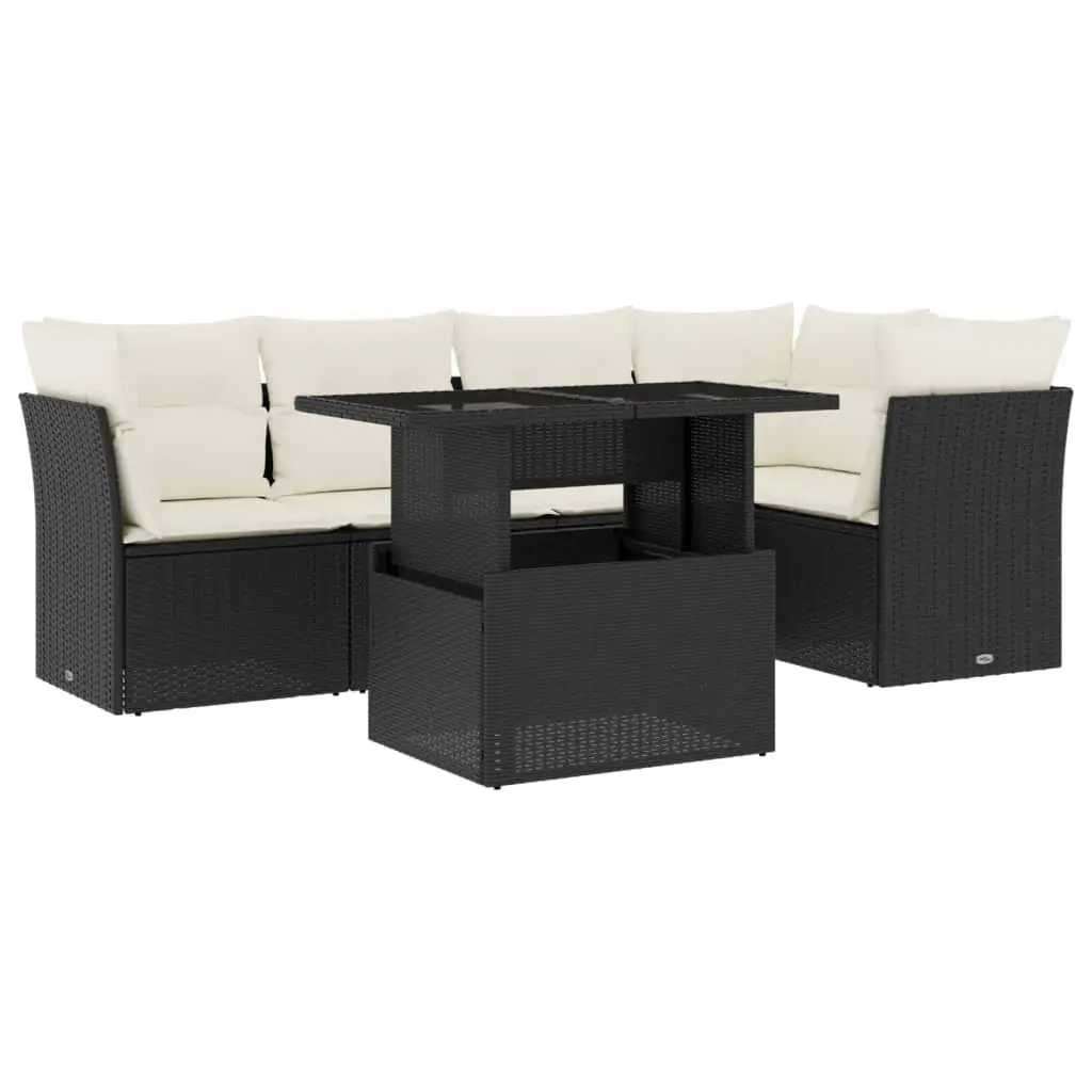 Outdoor Furniture Set 6 Piece Modular Black PE Rattan Sofa with Cushions Adjustable Table