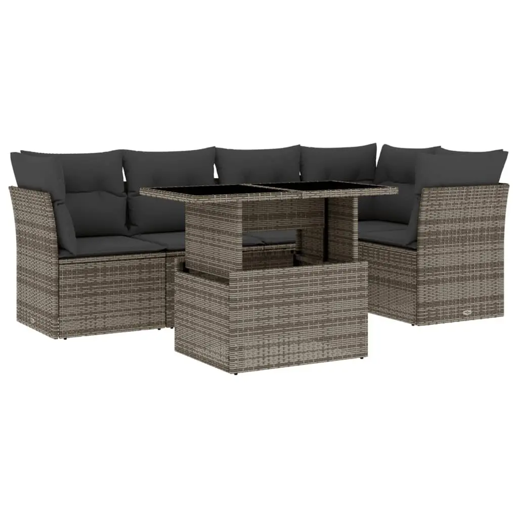 Garden Sofa Set Poly Rattan 6 Piece Outdoor Furniture Grey Patio Seating