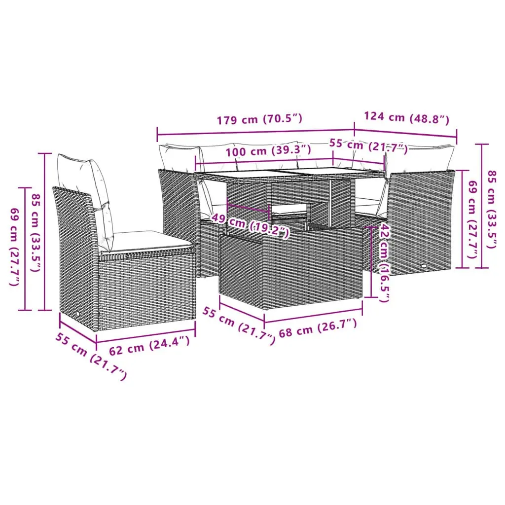 Garden Sofa Set 6 Piece Outdoor Furniture with Cushions Black Poly Rattan