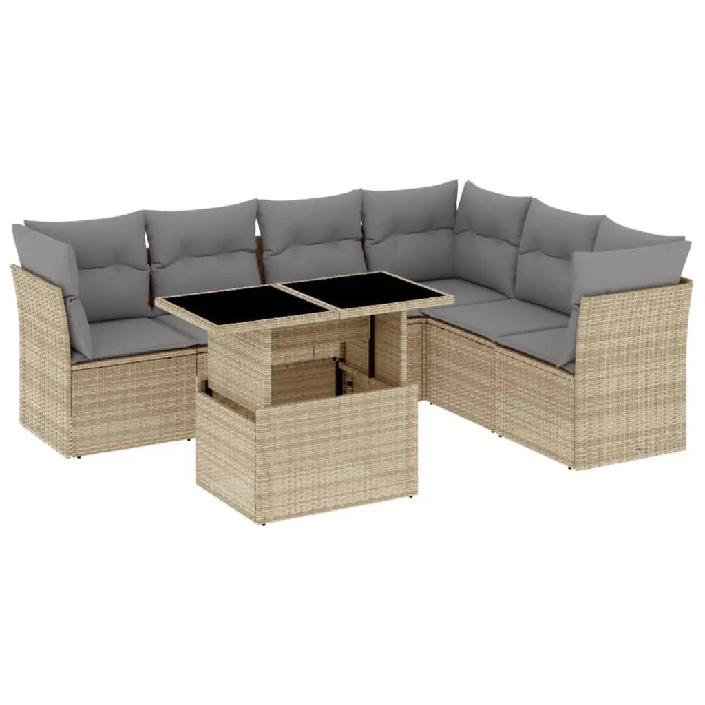 7 Piece Garden Sofa Set PE Rattan Beige Modular Outdoor Furniture