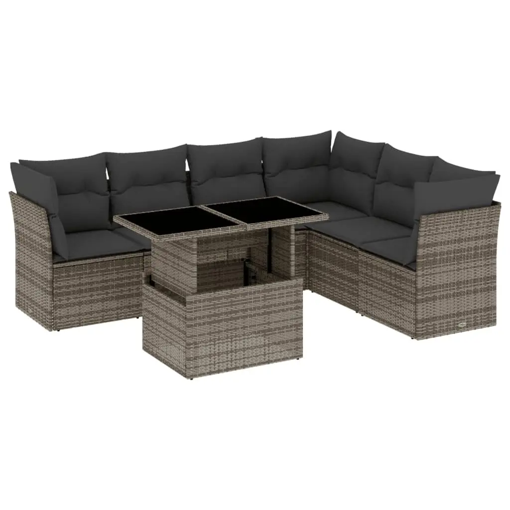 7 Piece Garden Sofa Set PE Rattan Modular Outdoor Furniture Grey with Cushions