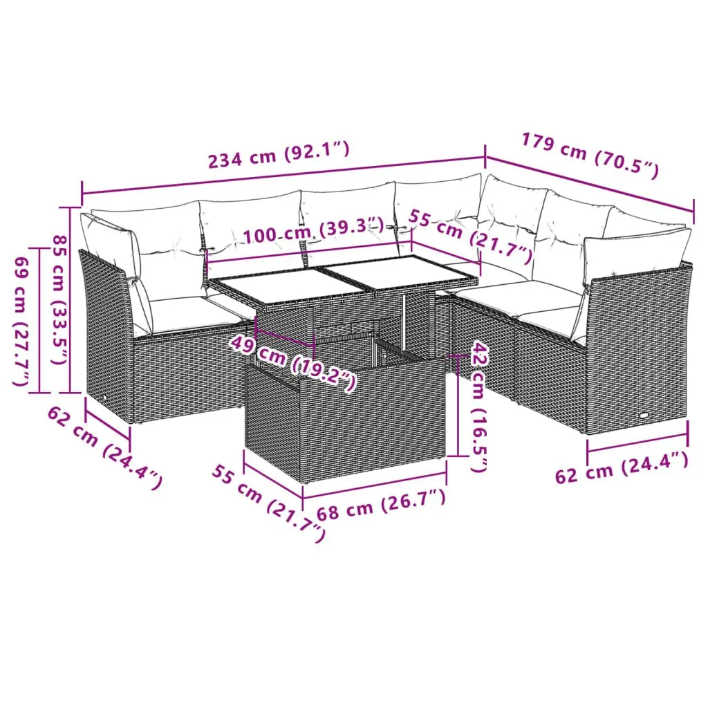 7 Piece Garden Sofa Set PE Rattan Modular Outdoor Furniture Grey with Cushions