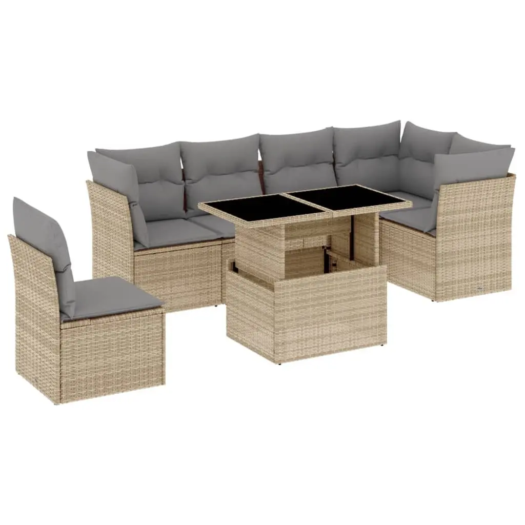 7 Piece Garden Sofa Set PE Rattan Modular Outdoor Furniture Beige with Cushions