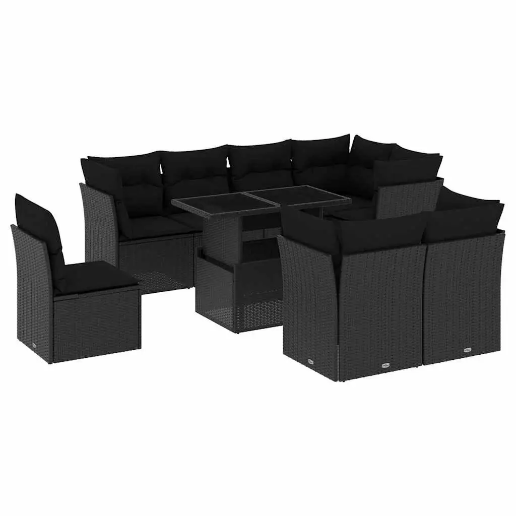 9 Piece Modular Garden Seating Set Outdoor Furniture with Cushions Black PE Rattan