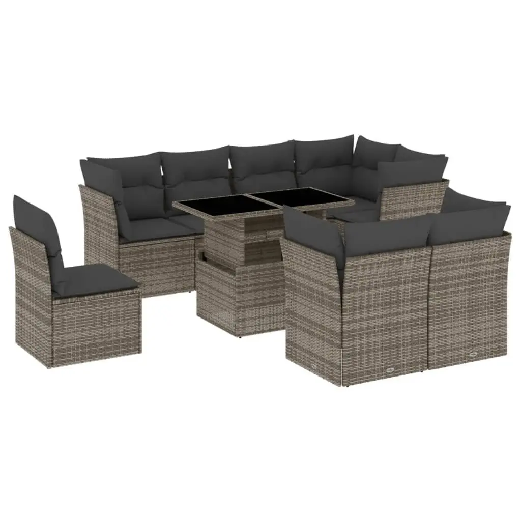 9 Piece Grey Poly Rattan Sofa Set for Outdoor Use