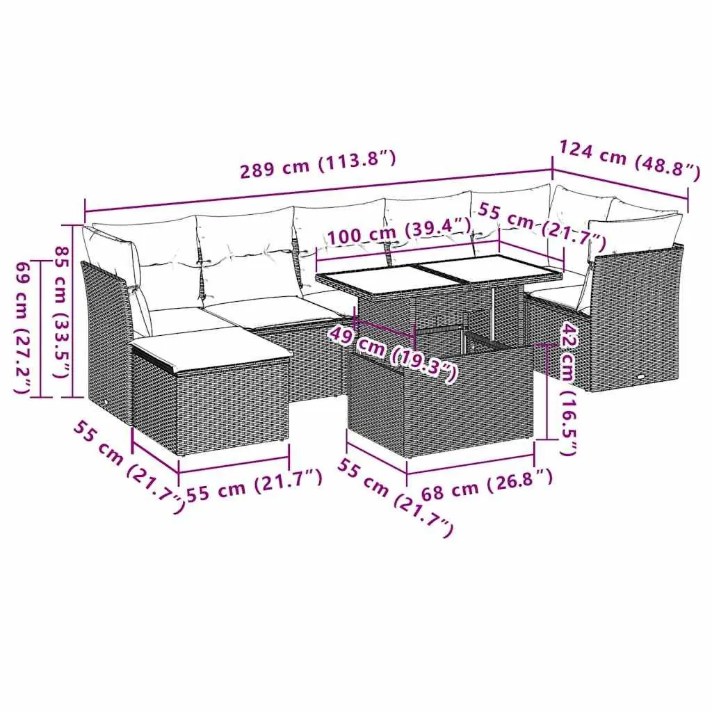 Garden Sofa Set 8 Piece Outdoor Furniture Patio Seating Black Poly Rattan