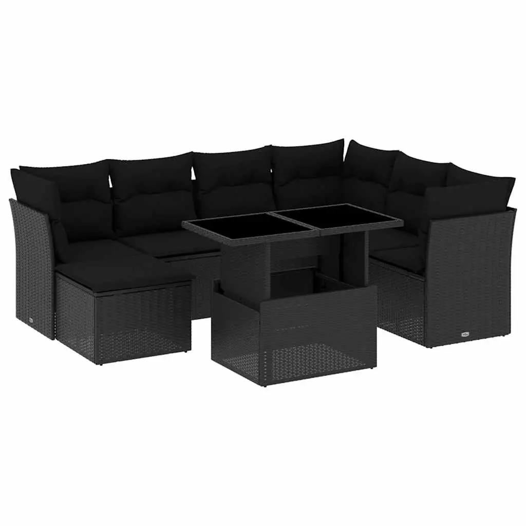8 Piece Outdoor Garden Sofa Set Poly Rattan Black Cushions