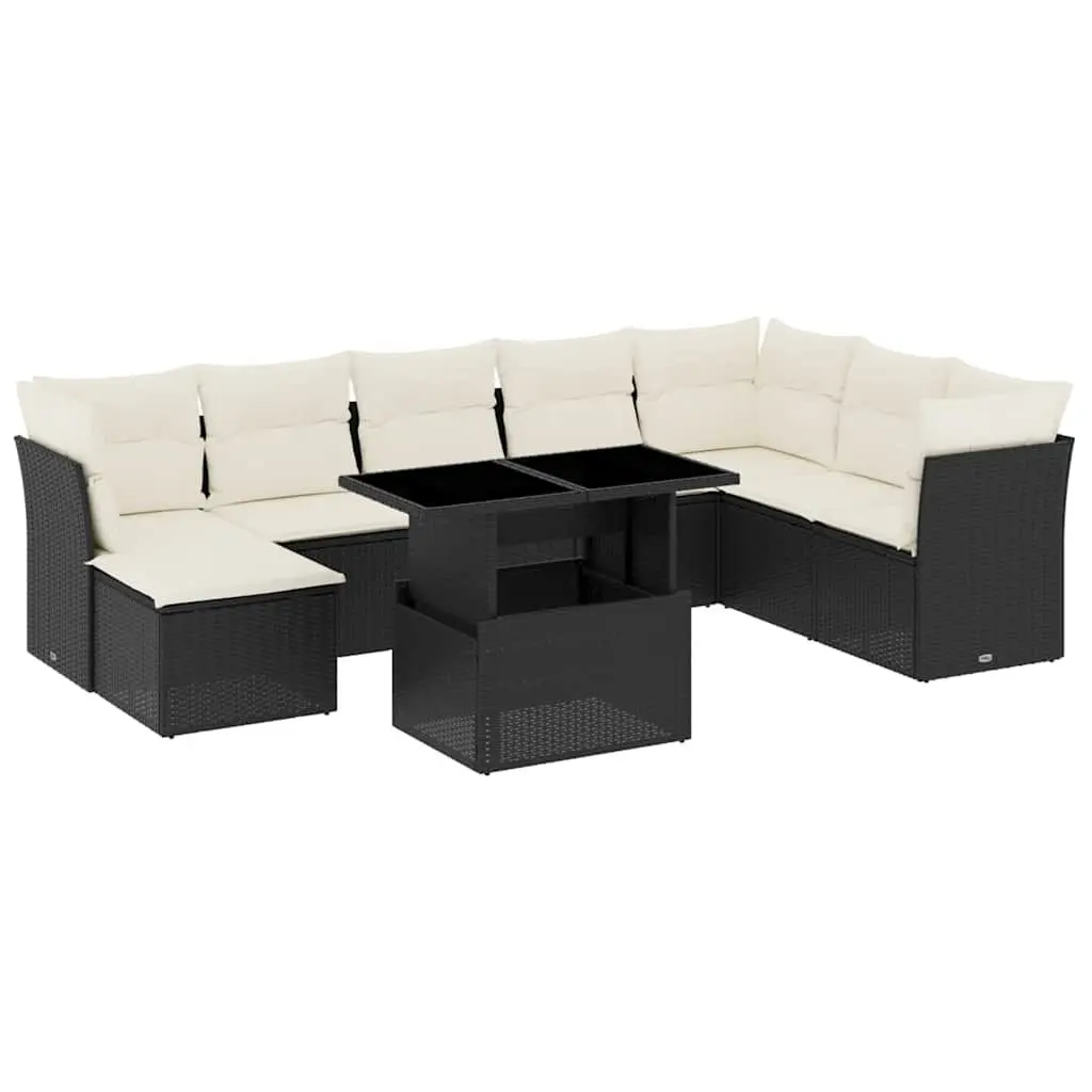 Garden Sofa Set 9 Piece Outdoor Furniture Black Poly Rattan with Cushions Patio