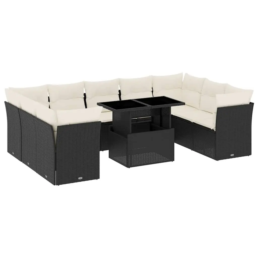 Garden Sofa Set PE Rattan 10 Piece Modular Outdoor Furniture Black