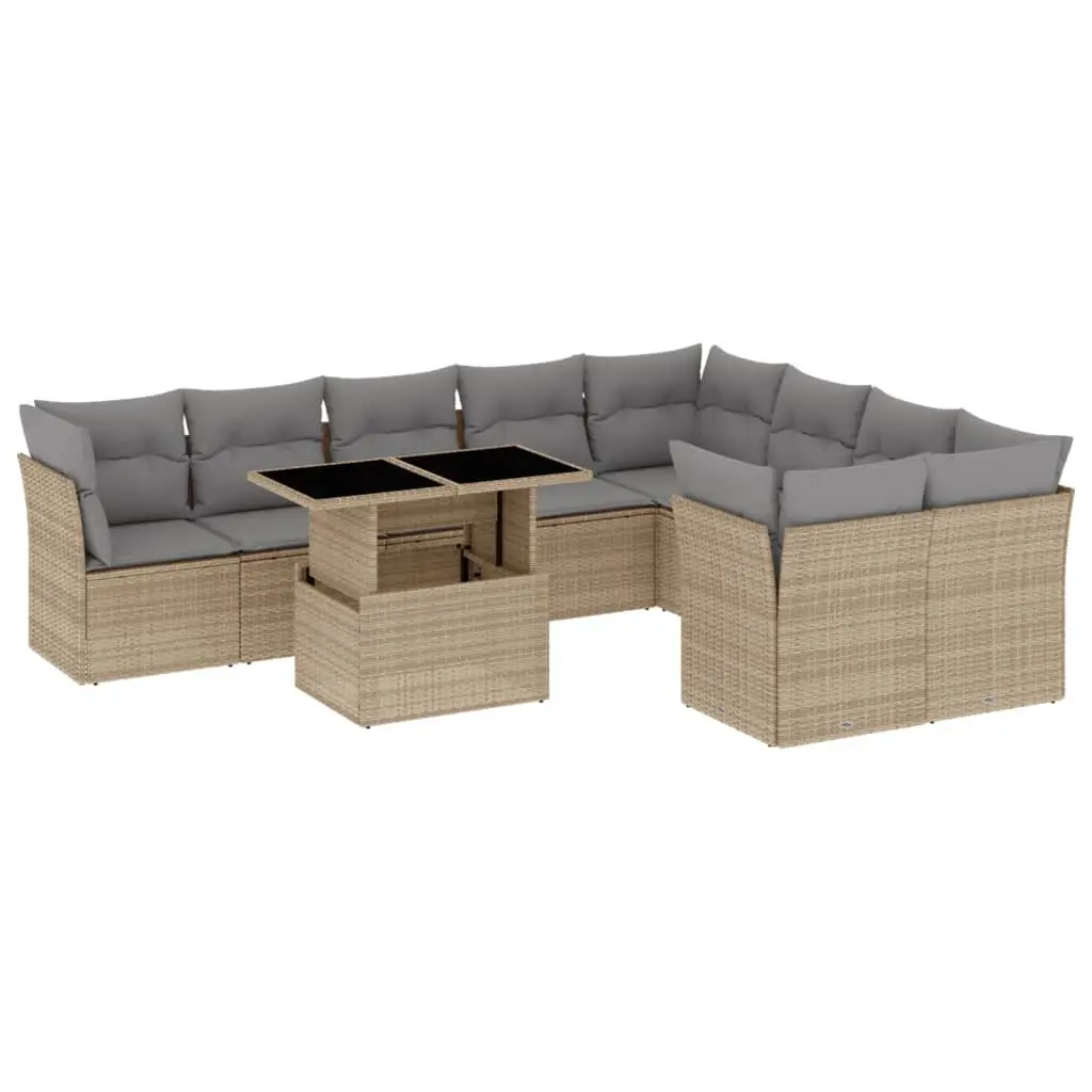 Outdoor Garden Sofa Set Poly Rattan 10 Piece Beige with Cushions