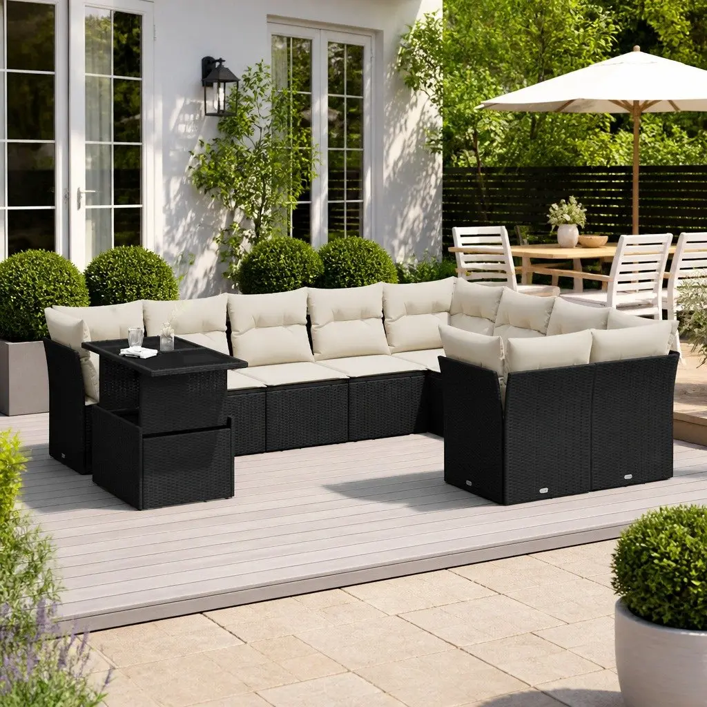 Garden Sofa Set 10 Piece Outdoor Furniture Patio Seating Black Poly Rattan