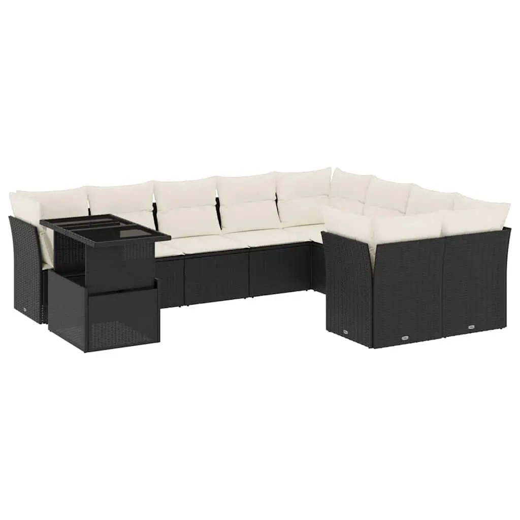 Garden Sofa Set 10 Piece Outdoor Furniture Patio Seating Black Poly Rattan