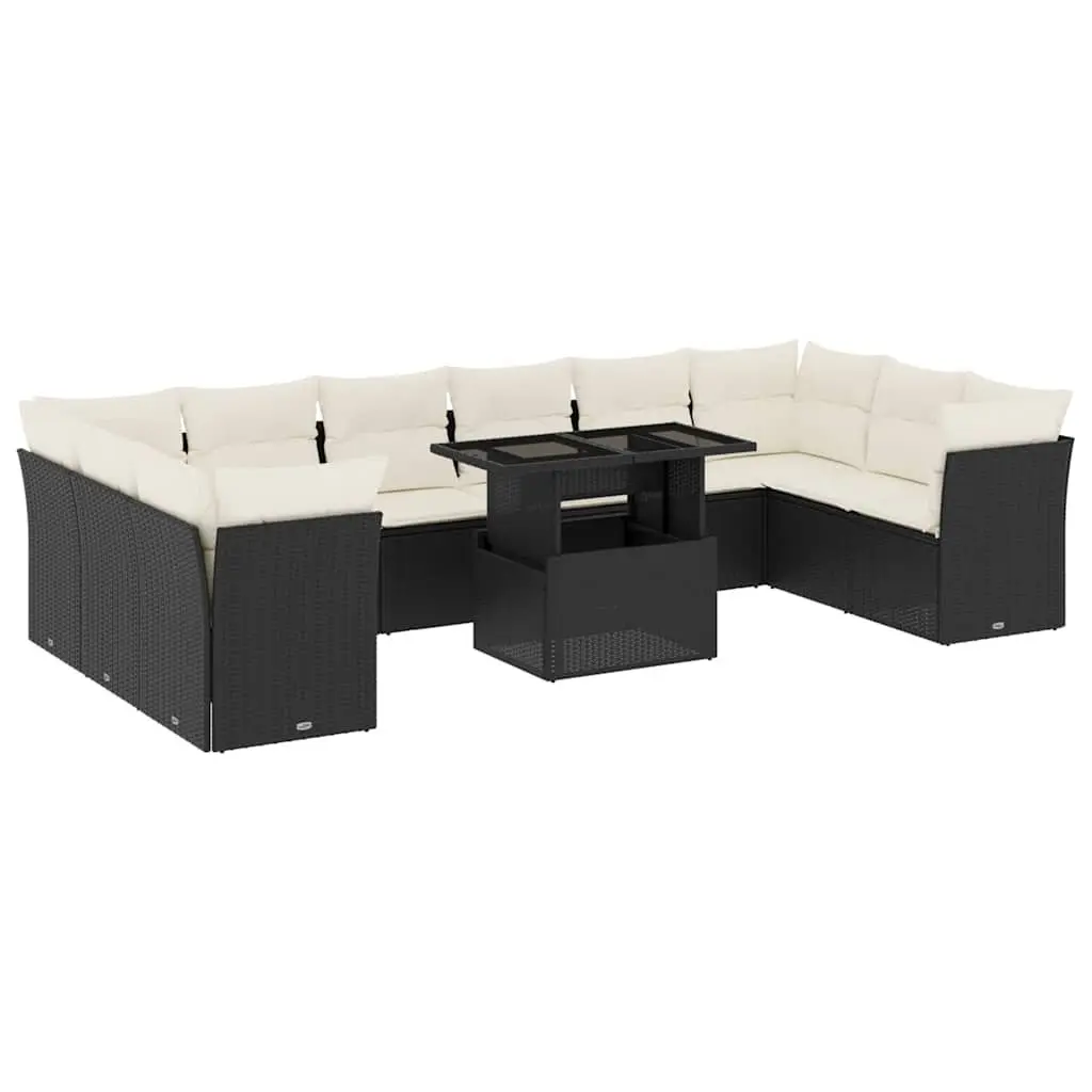 11 Piece Modular Outdoor Furniture Black PE Rattan Sofa Set with Adjustable Table and Cushions