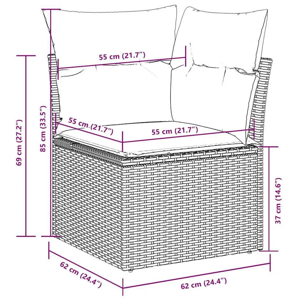 11 Piece Modular Outdoor Furniture Black PE Rattan Sofa Set with Adjustable Table and Cushions