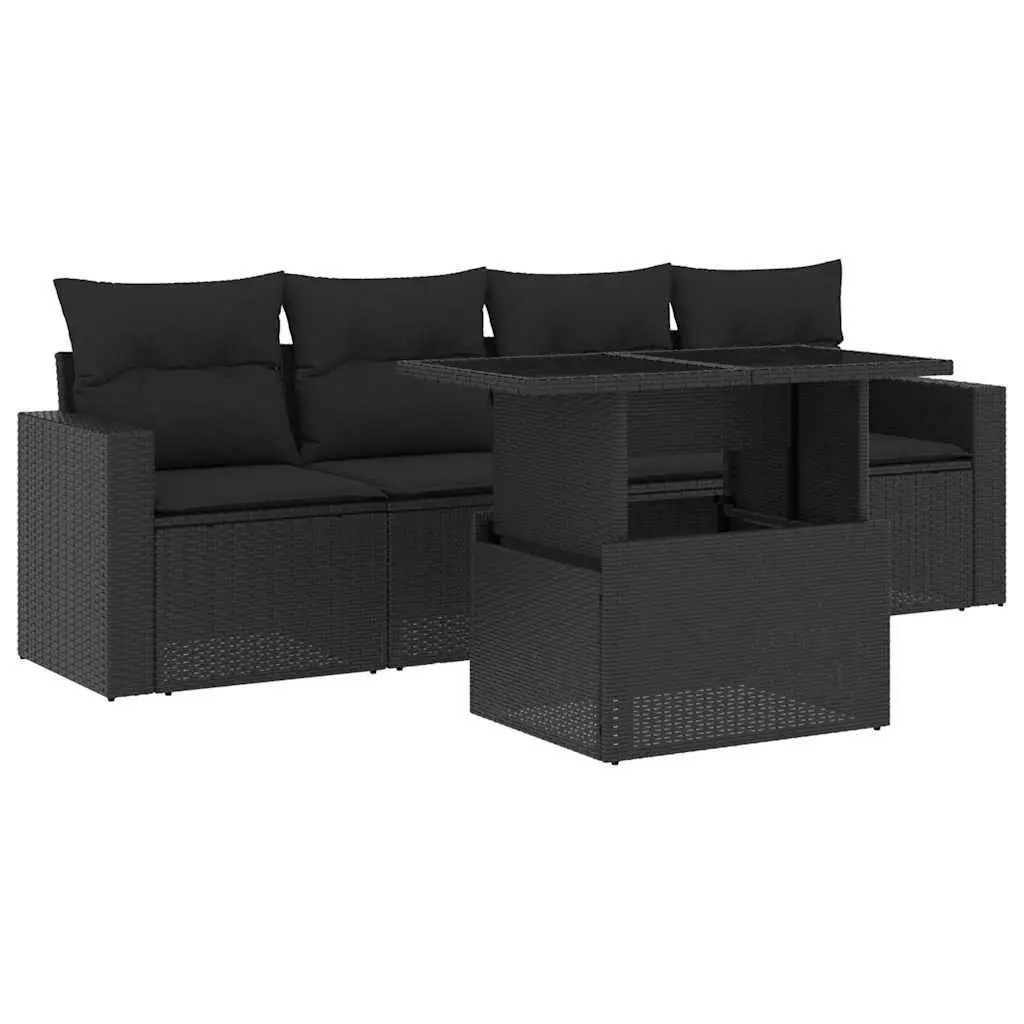 Garden Sofa Set Poly Rattan 5 Piece Black Outdoor Furniture