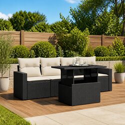 Practical 5 Piece Black Outdoor Sofa Set with Adjustable Table