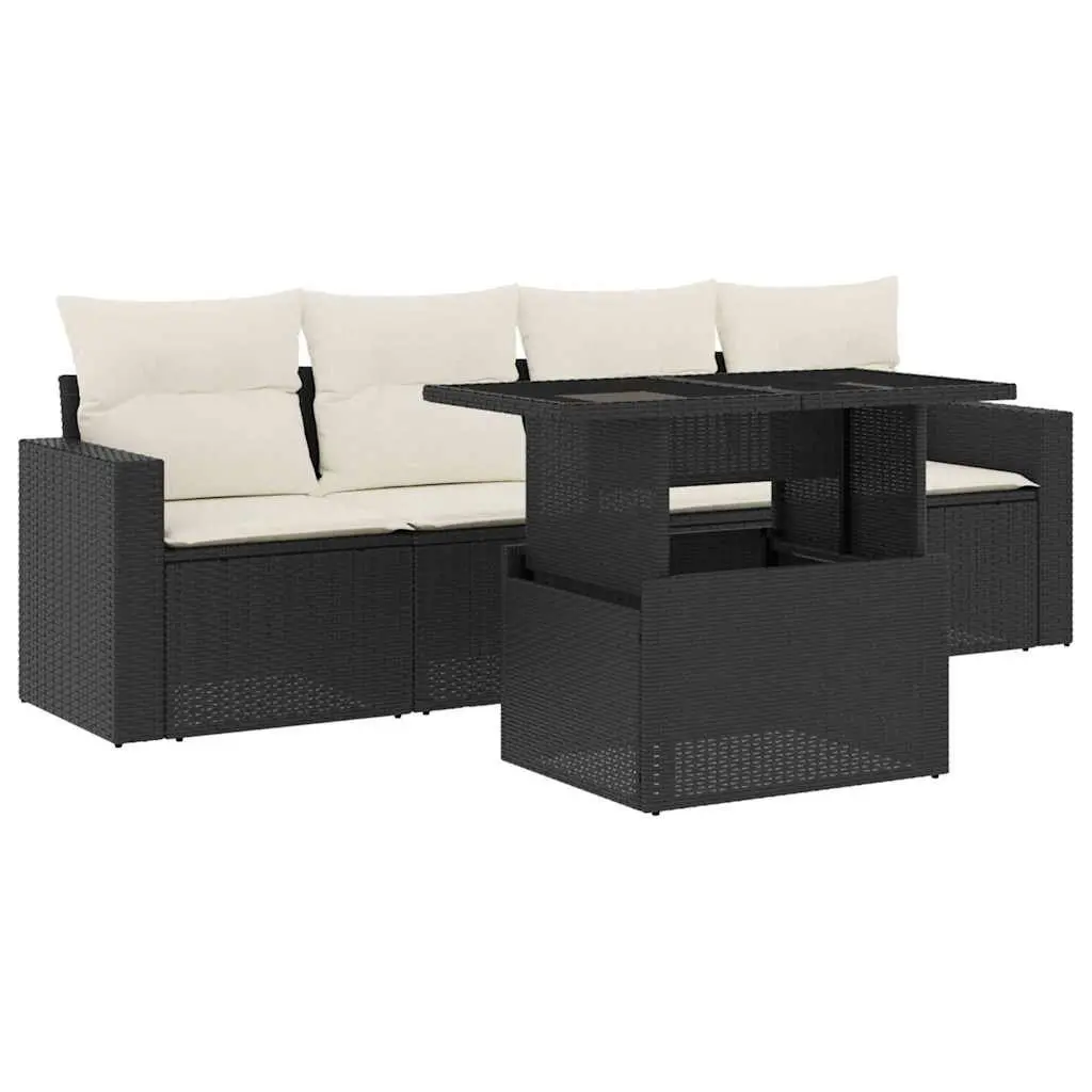 5 Piece Garden Sofa Set Adjustable Table Outdoor Patio Furniture Black Poly