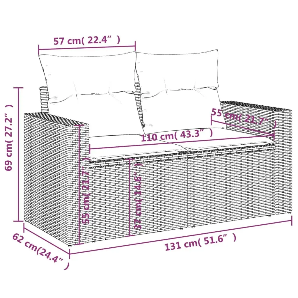 5 Piece Grey Outdoor Furniture Sofa Set Poly Rattan with Cushions Adjustable Table for Patio