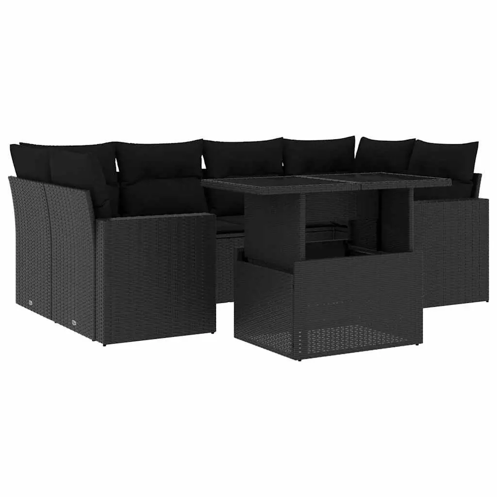 Garden Sofa Set 7 Piece Outdoor Furniture Black Poly Rattan Patio Lounger