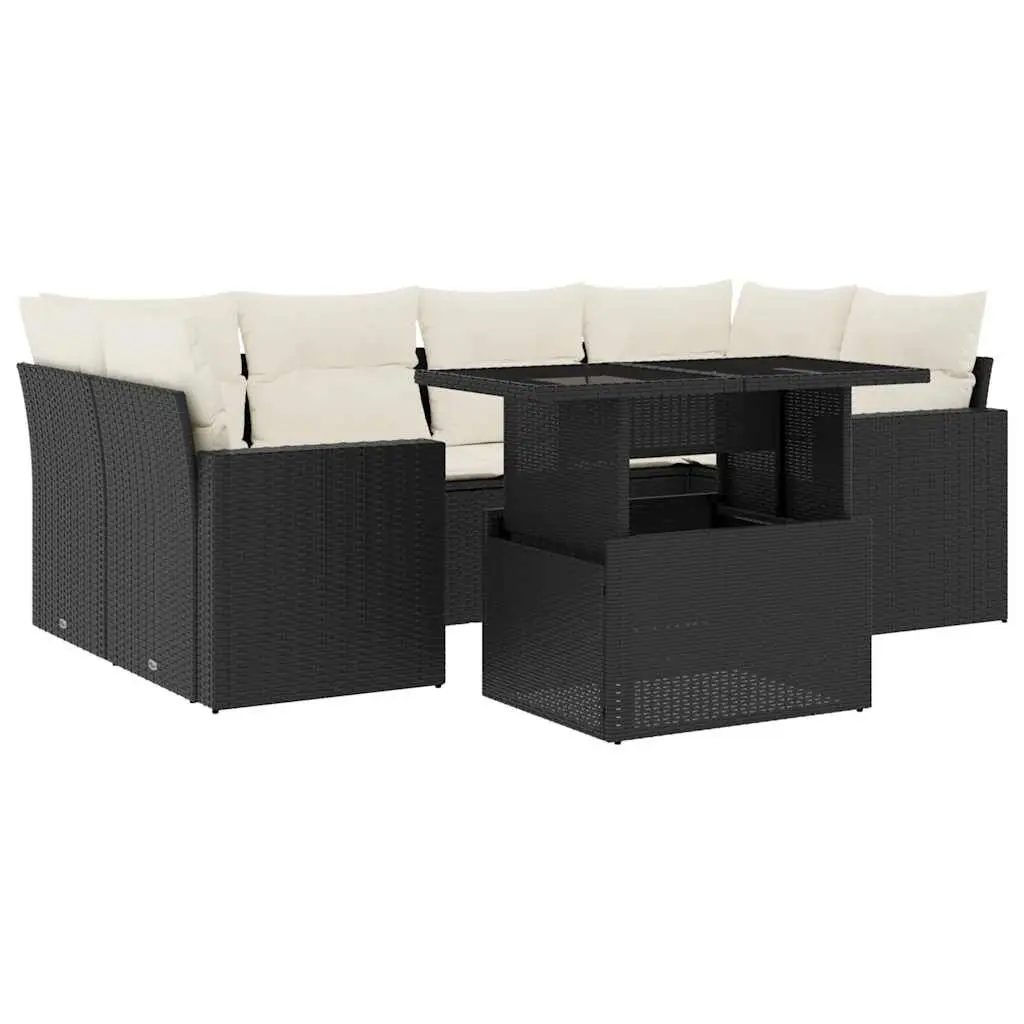 7 Piece Garden Sofa Set with Cushions Black Outdoor Furniture Patio Rattan