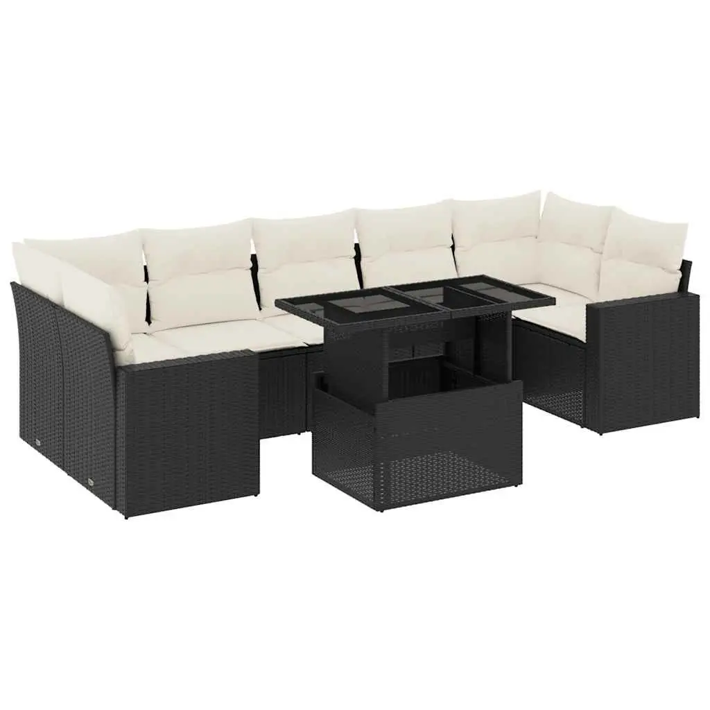 Garden Sofa Set 8 Piece Outdoor Furniture Patio Black Poly Rattan Modular