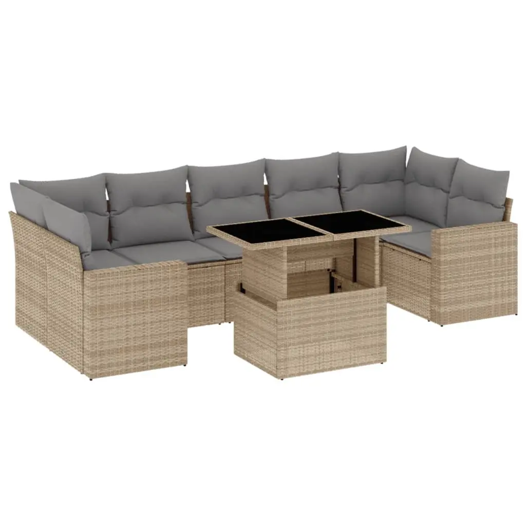 Garden Sofa Set Modular PE Rattan 8 Piece Outdoor Furniture Patio Beige