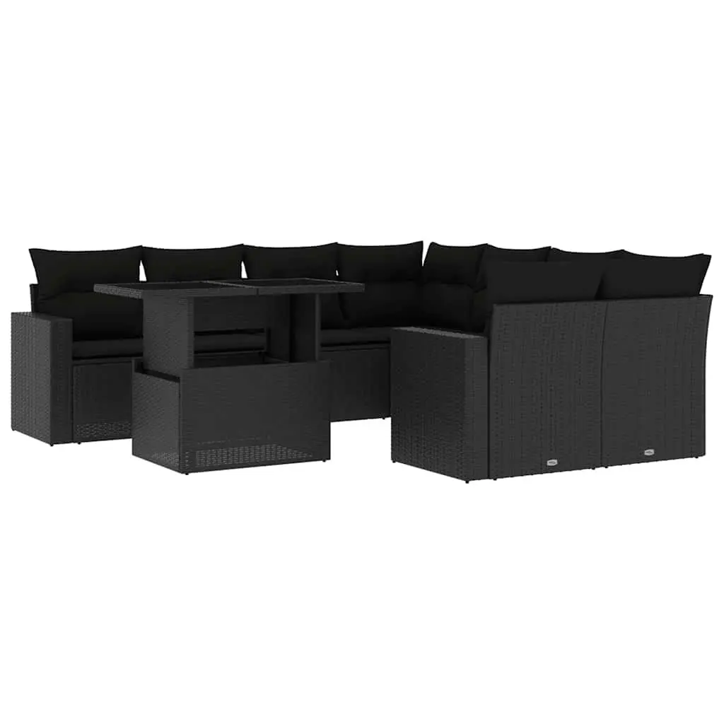9 Piece Modular Outdoor Furniture Set Black PE Rattan with Cushions for Patio Garden