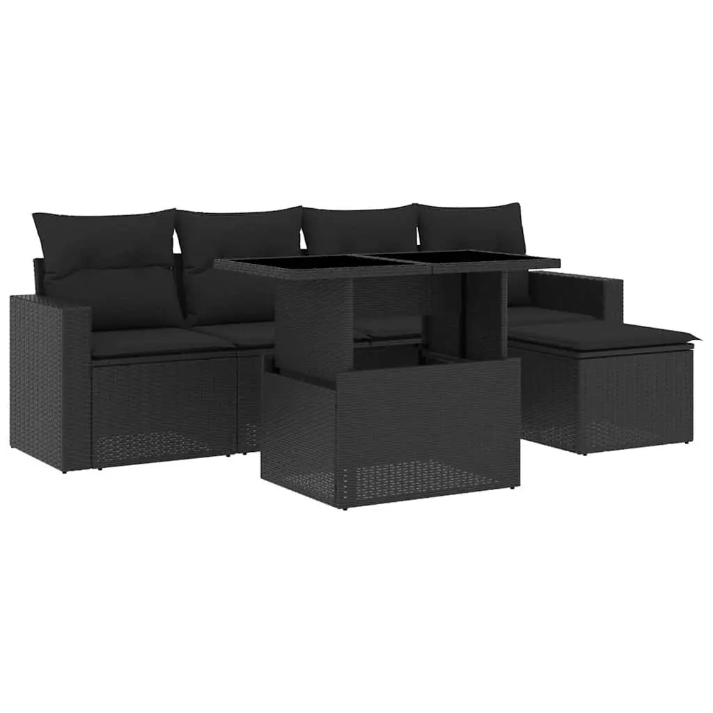 Garden Sofa Set PE Poly Rattan 6 Piece Modular Black with Cushions