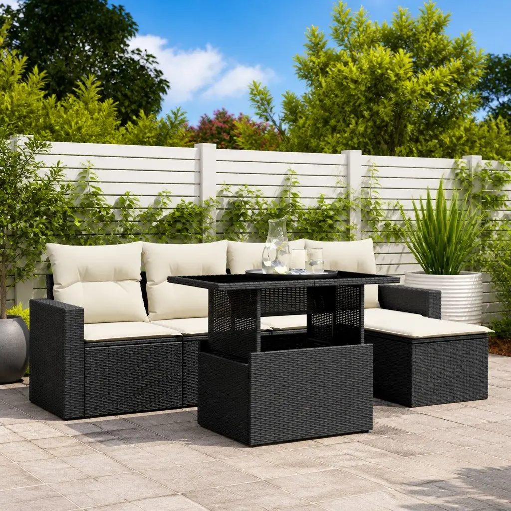 6 Piece Outdoor Modular Sofa Set Black PE Rattan with Cushions for Patio