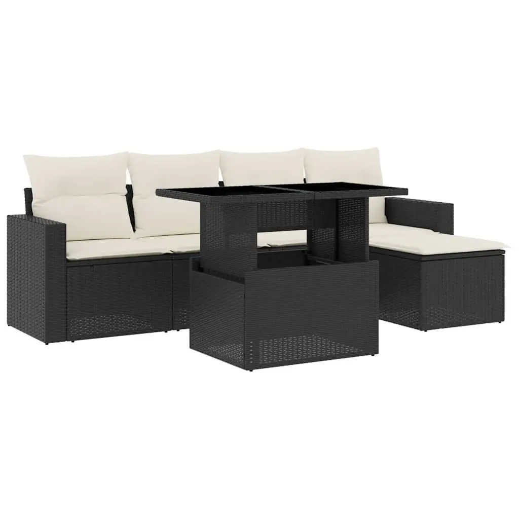 6 Piece Outdoor Modular Sofa Set Black PE Rattan with Cushions for Patio