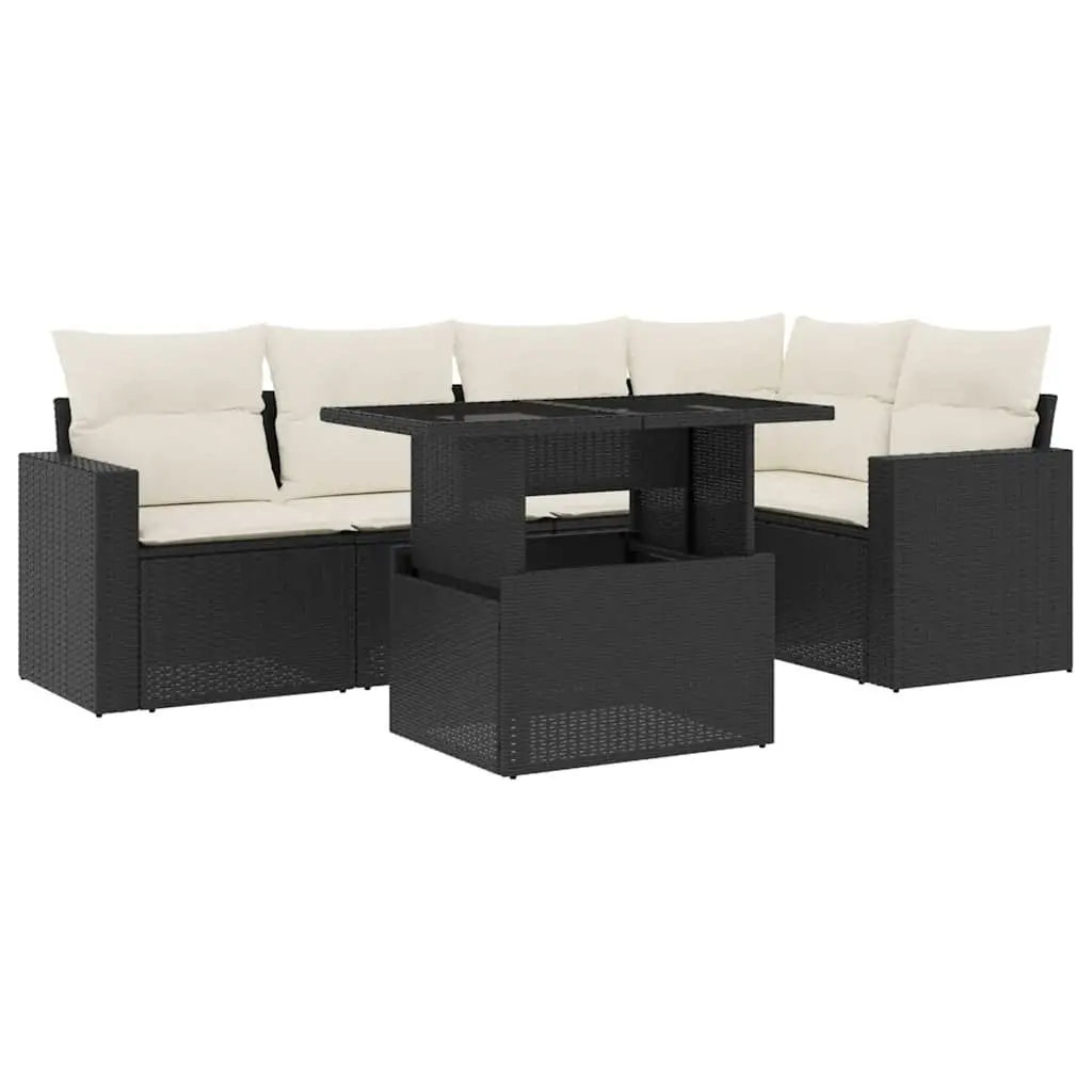 6 Piece Garden Sofa Set PE Poly Rattan Black Modular Outdoor Furniture with Cushions