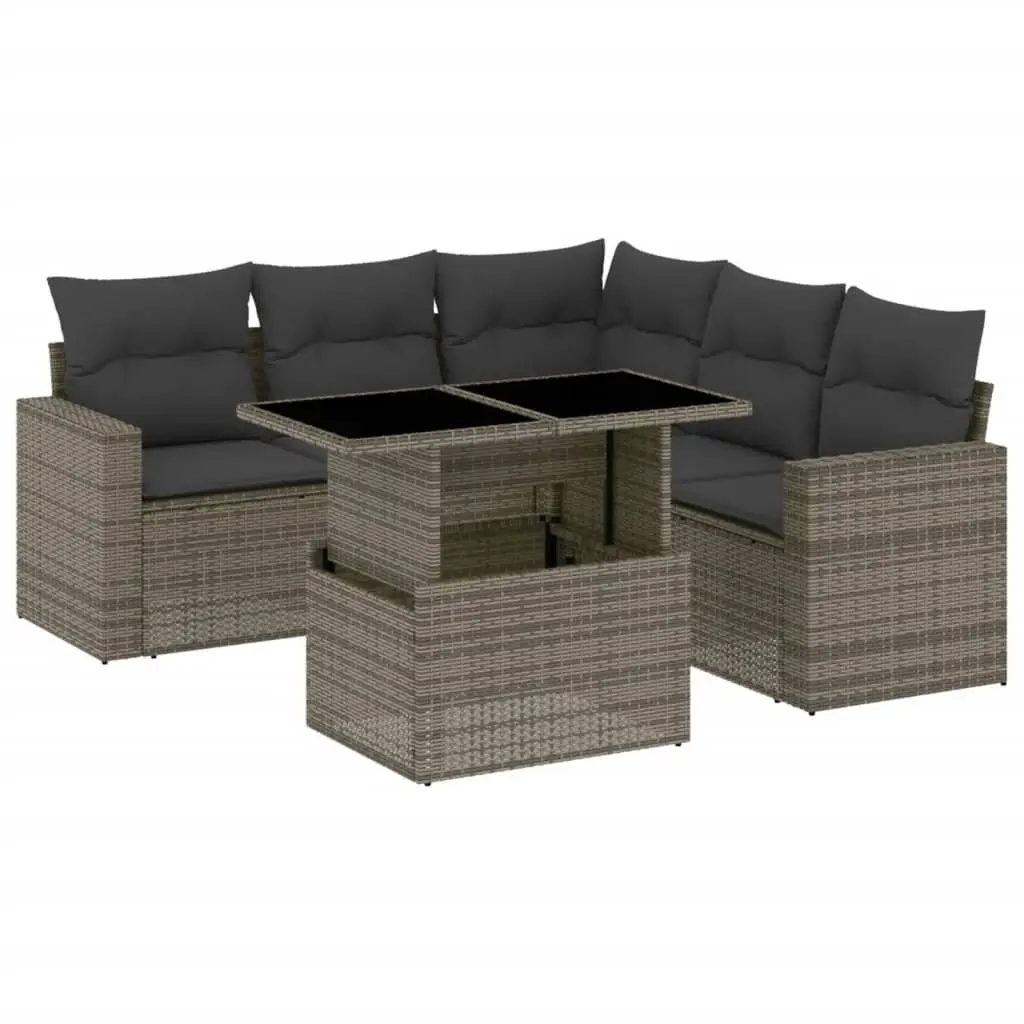 Garden Sofa Set PE Rattan 6 Piece Modular Outdoor Furniture Grey with Cushions