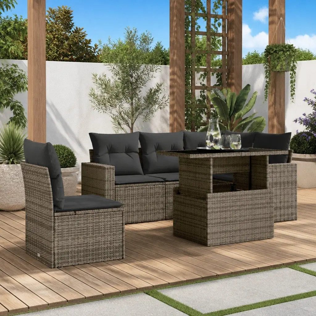 6 Piece Modular Outdoor Garden Sofa Set Grey PE Rattan Patio Furniture