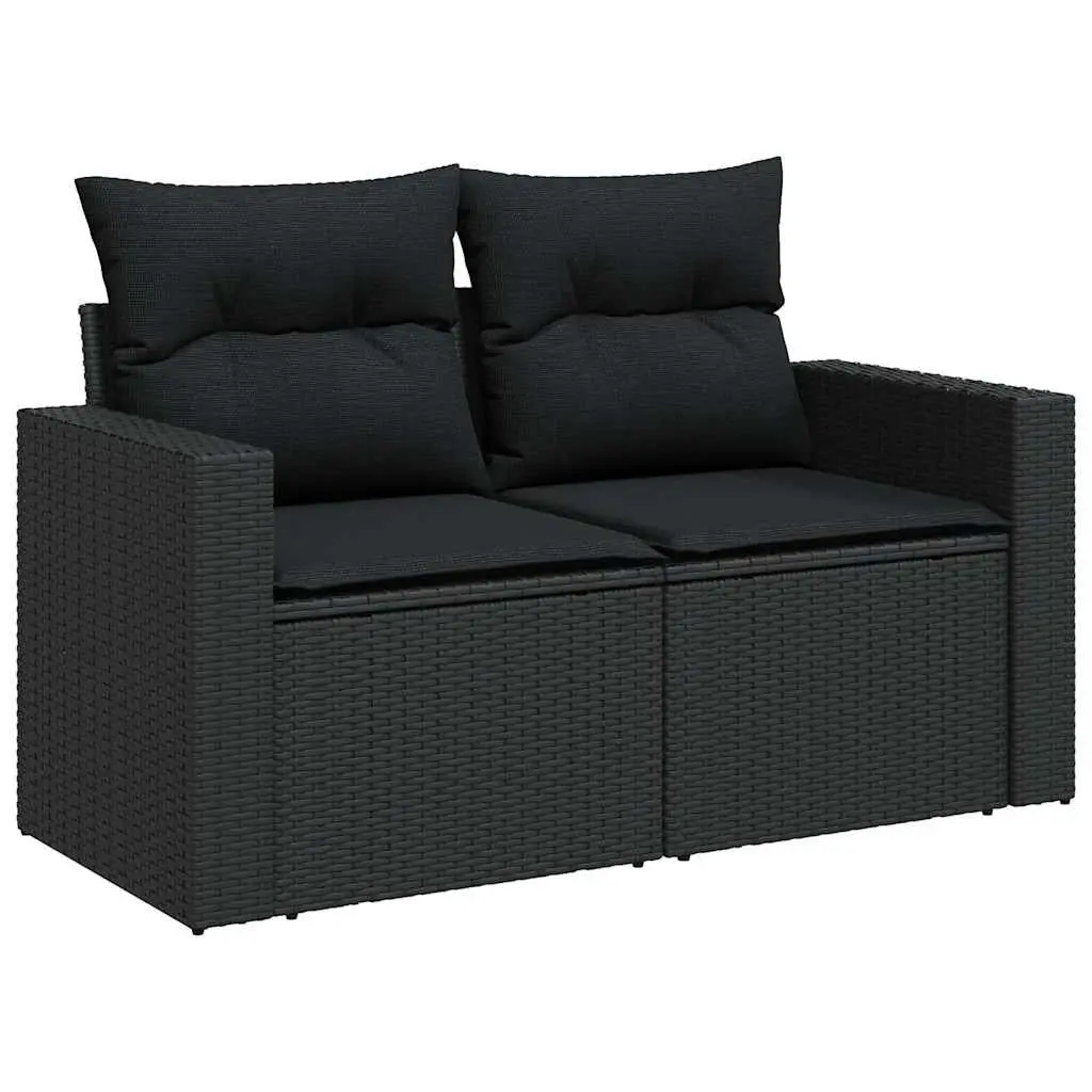 Garden Sofa Set 7 Piece Outdoor Furniture Black Poly Rattan Adjustable Table