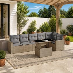 Practical 7 Piece Beige Garden Sofa Set for Your Home